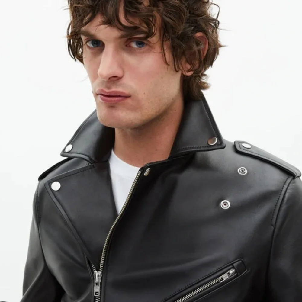 NWT The Kooples Men's Black Real Leather Bike Jacket Size XL